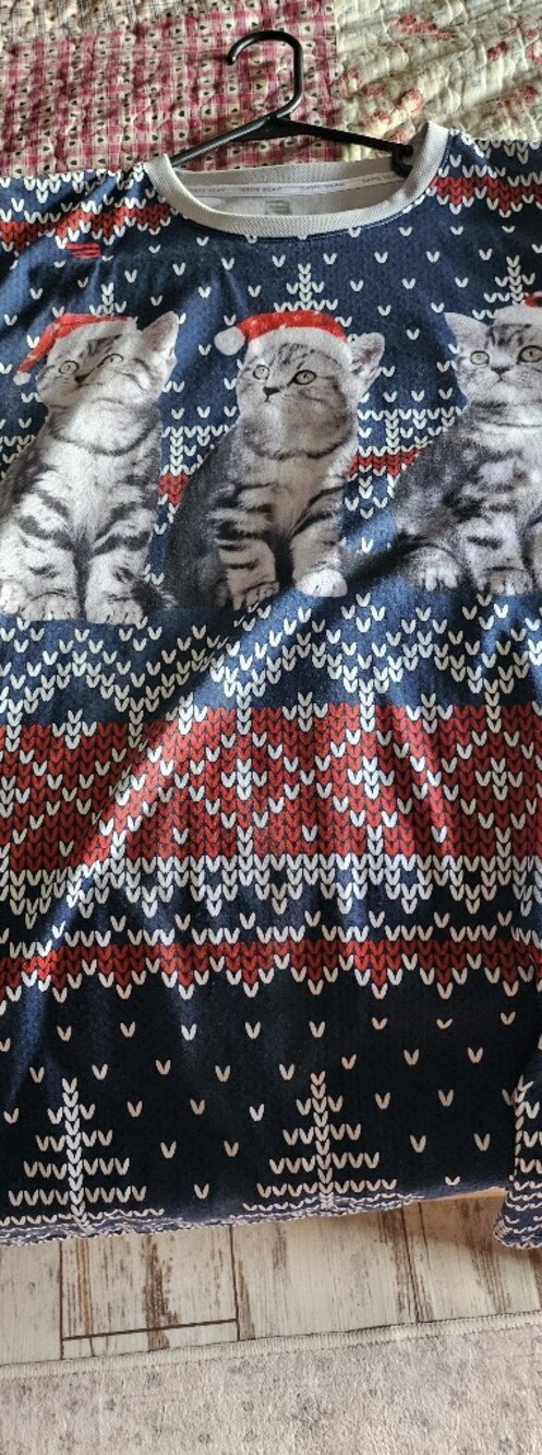 Mens XL Novelty Cat Print Tee SS Navy, Red & White